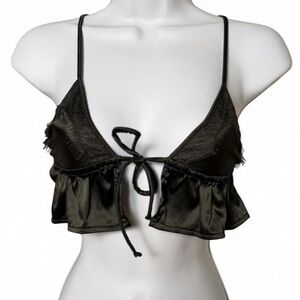 Aerie lace accent tie front Black Satin Bralette